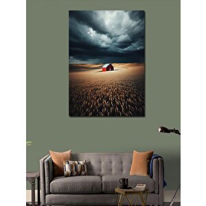 Kanvas Tablo Tarladaki Kırmızı Ev 70x100 cm
