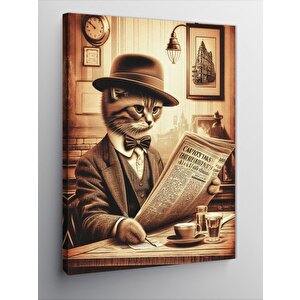 Kanvas Tablo Gazete Okuyan Kedi 70x100 cm