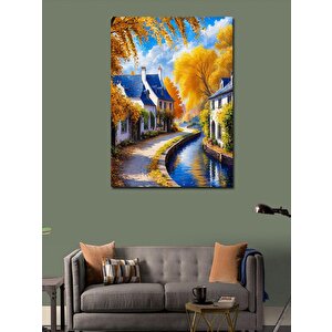 Kanvas Tablo Göl Kenarındaki Retro Evler 100x140 cm