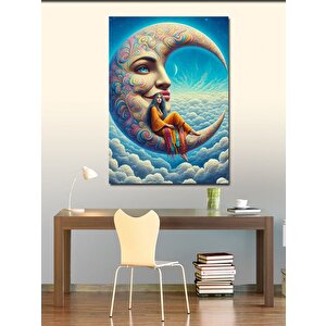 Kanvas Tablo Gülümseyen Ay Ve Kadın 70x100 cm