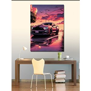Kanvas Tablo Gün Batımı Ve Spor Araba 100x140 cm
