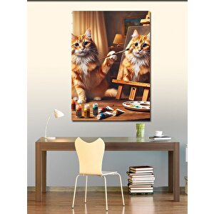 Kanvas Tablo Turuncu Kedi Ve Kendi Portresi 100x140 cm