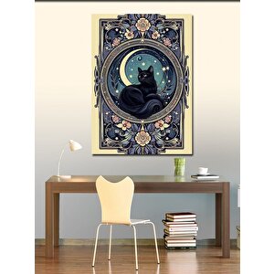 Kanvas Tablo Çiçekler Ve Siyah Kedi 100x140 cm