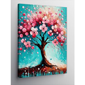 Kanvas Tablo Pembe Çiçekli Ağaç 100x140 cm