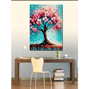 Kanvas Tablo Pembe Çiçekli Ağaç 100x140 cm