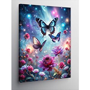 Kanvas Tablo Renkli Çiçekler Ve Kelebekler 100x140 cm