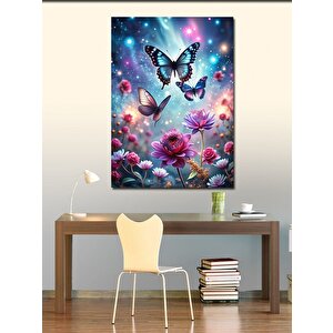 Kanvas Tablo Renkli Çiçekler Ve Kelebekler 100x140 cm