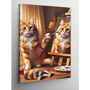 Kanvas Tablo Turuncu Kedi Ve Kendi Portresi