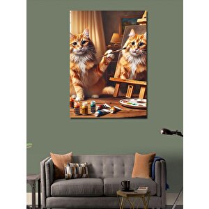 Kanvas Tablo Turuncu Kedi Ve Kendi Portresi