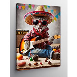 Kanvas Tablo Gitar Çalan Kedi