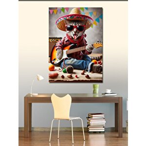Kanvas Tablo Gitar Çalan Kedi