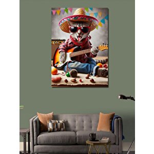 Kanvas Tablo Gitar Çalan Kedi
