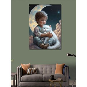 Kanvas Tablo Beyaz Kedi Ve Çocuk