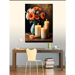 Kanvas Tablo Vazoda Çiçekler Ve Mum 70x100 cm