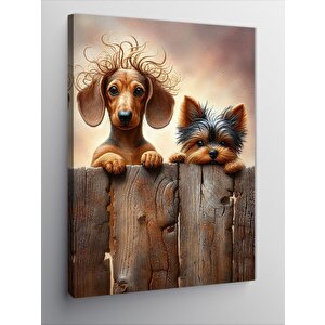 Kanvas Tablo Çitten Bakan Köpekler