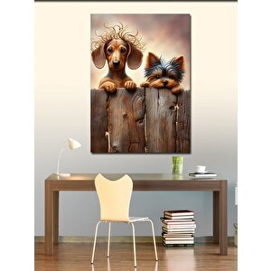 Kanvas Tablo Çitten Bakan Köpekler