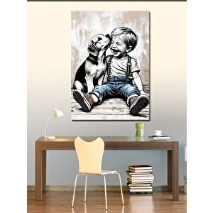 Kanvas Tablo Küçük Çocuk Ve Sevimli Köpek 100x140 cm