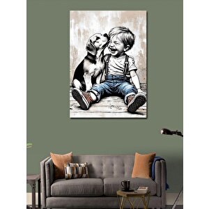 Kanvas Tablo Küçük Çocuk Ve Sevimli Köpek 100x140 cm