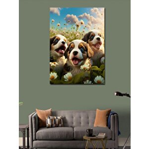 Kanvas Tablo Papatyalar Ve Köpekler 70x100 cm
