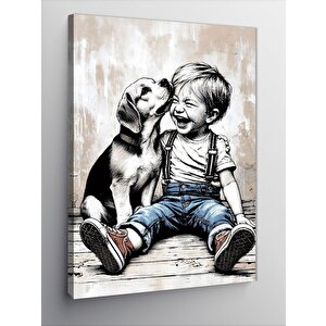Kanvas Tablo Küçük Çocuk Ve Sevimli Köpek