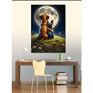 Kanvas Tablo Aya Seyreden Dost Köpekler