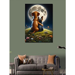 Kanvas Tablo Aya Seyreden Dost Köpekler