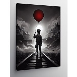 Kanvas Tablo Kırmızı Uçan Balonlu Çocuk 100x140 cm
