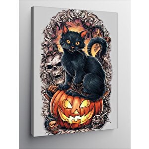 Kanvas Tablo Hallowen Siyah Kedi Bal Kabağı 100x140 cm