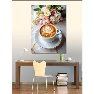 Kanvas Tablo Kahve Fincanı Ve Çiçekler 70x100 cm