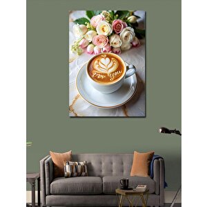 Kanvas Tablo Kahve Fincanı Ve Çiçekler 70x100 cm
