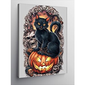 Kanvas Tablo Hallowen Siyah Kedi Bal Kabağı 70x100 cm