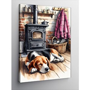 Kanvas Tablo Soba Karşısında Uyuyan Köpek