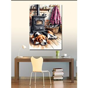 Kanvas Tablo Soba Karşısında Uyuyan Köpek