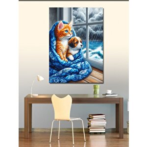 Kanvas Tablo Fırtınayı İzleyen Kedi Ve Köpek 100x140 cm
