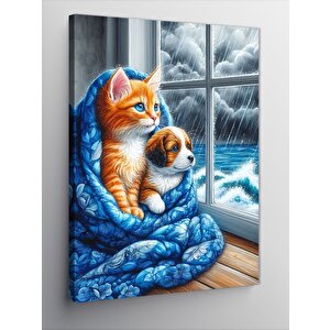 Kanvas Tablo Fırtınayı İzleyen Kedi Ve Köpek