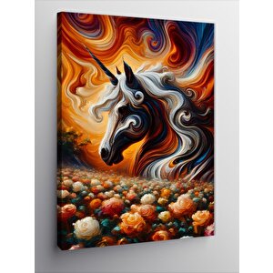 Kanvas Tablo Boynuzlu At Ve Çiçekler 70x100 cm