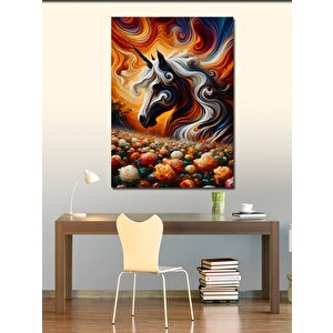 Kanvas Tablo Boynuzlu At Ve Çiçekler 70x100 cm