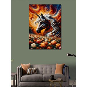 Kanvas Tablo Boynuzlu At Ve Çiçekler 70x100 cm