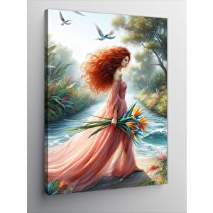 Kanvas Tablo Ormandaki Kadın Ve Çiçekler 70x100 cm