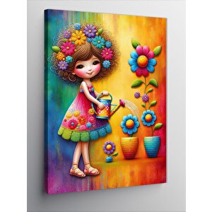 Kanvas Tablo Çiçekleri Suluyan Çocuk 100x140 cm