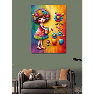 Kanvas Tablo Çiçekleri Suluyan Çocuk 100x140 cm