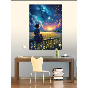 Kanvas Tablo Gün Batımı Manzarası İzleyen Kadın 70x100 cm