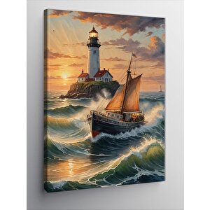 Kanvas Tablo Deniz Feneri Ve Tekne 70x100 cm