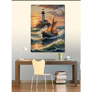 Kanvas Tablo Deniz Feneri Ve Tekne 70x100 cm