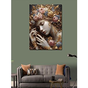 Kanvas Tablo Çiçekler Ve Kadın 100x140 cm