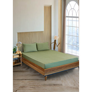 Pamuklu Çizgili Saten Çift Kişilik Lastikli Çarşaf Takımı 180x200 Cm 2 Adet Yastık Kılıfı 50x70 Cm