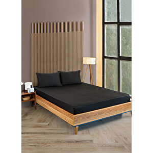 Pamuklu Çizgili Saten Çift Kişilik Lastikli Çarşaf Takımı 180x200 Cm 2 Adet Yastık Kılıfı 50x70 Cm