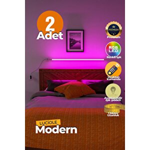Uzaktan Kumandalı Led Işık 2 Adet Yatak Üstü, Tv Yanı ,oturma Odası - Rgb Çok Renkli Luciyl4