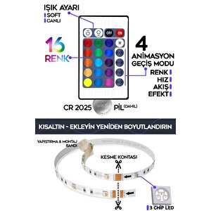 4 Metre Tv Arkası Tak Çalıştır  Rgb Led 16 Renkli 4 Animasyonlu Yatak Odası Mutfak Lambader