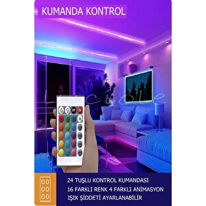 4 Metre Tv Arkası Tak Çalıştır  Rgb Led 16 Renkli 4 Animasyonlu Yatak Odası Mutfak Lambader